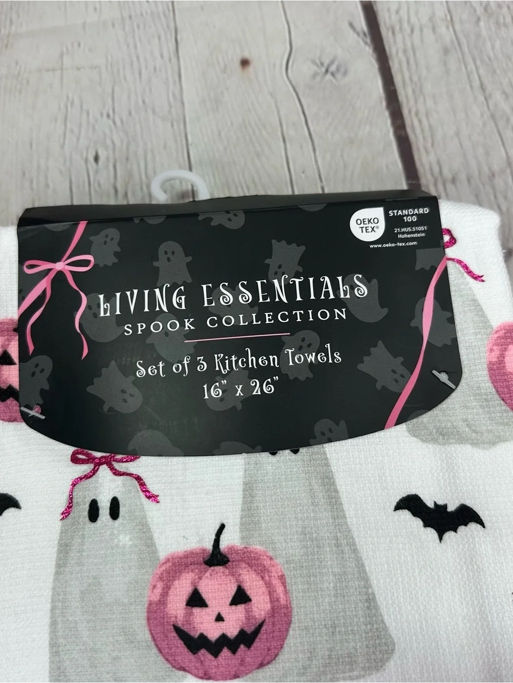 NWT living Essentials 3pk Kitchen Towel Pink Pumpkin Ghost coquette whimsigoth